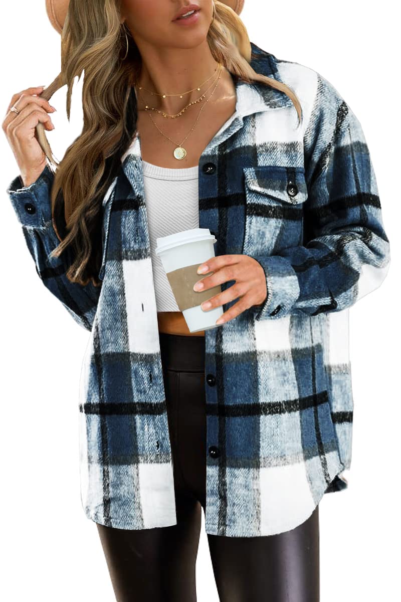 AUTOMET Womens Flannel Shackets Plaid Button Down Shirts Fall Winter Jackets Cute Tops Trendy Cowgirl Outfits Teen Sweaters