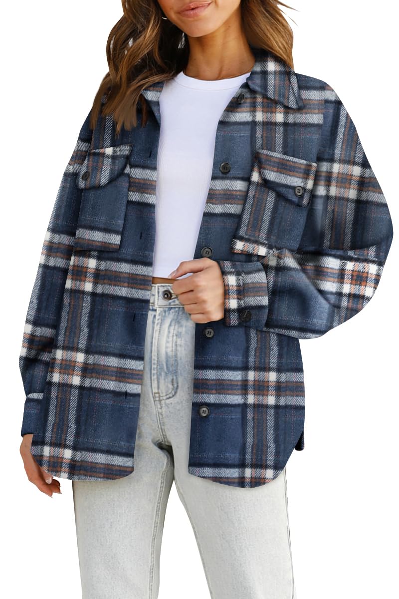 AUTOMET Womens Flannel Shackets Plaid Button Down Shirts Fall Winter Jackets Cute Tops Trendy Cowgirl Outfits Teen Sweaters