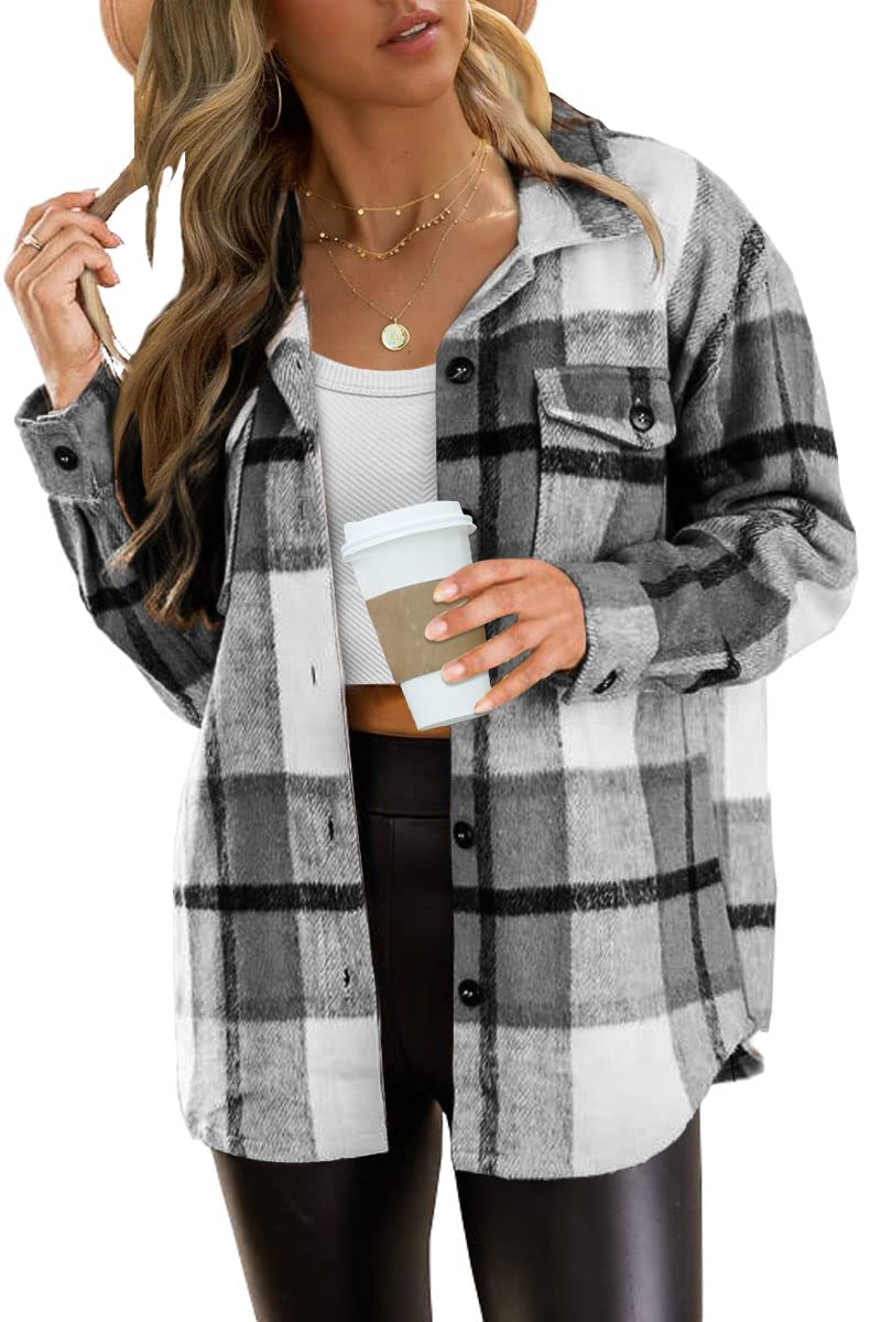 AUTOMET Womens Flannel Shackets Plaid Button Down Shirts Fall Winter Jackets Cute Tops Trendy Cowgirl Outfits Teen Sweaters