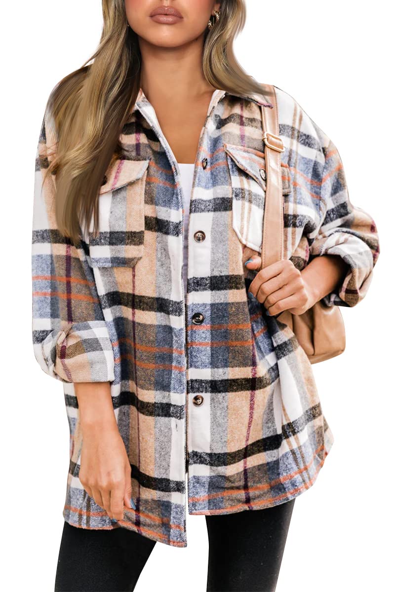 AUTOMET Womens Flannel Shackets Plaid Button Down Shirts Fall Winter Jackets Cute Tops Trendy Cowgirl Outfits Teen Sweaters