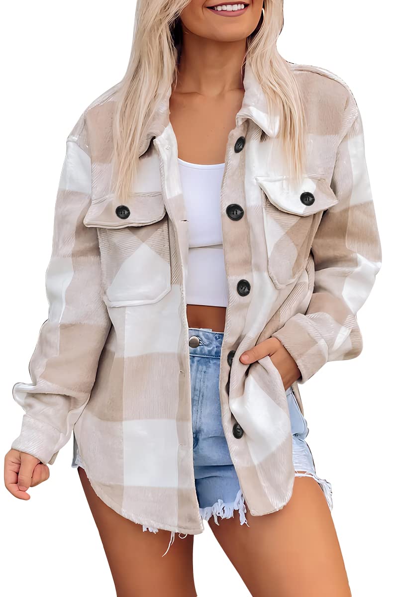 AUTOMET Womens Flannel Shackets Plaid Button Down Shirts Fall Winter Jackets Cute Tops Trendy Cowgirl Outfits Teen Sweaters