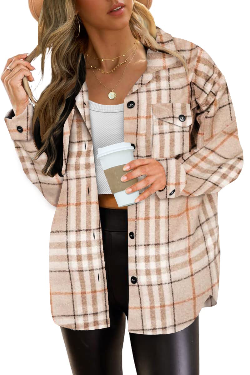 AUTOMET Womens Flannel Shackets Plaid Button Down Shirts Fall Winter Jackets Cute Tops Trendy Cowgirl Outfits Teen Sweaters