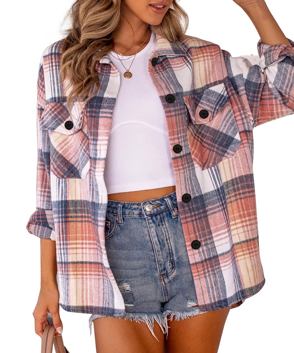 AUTOMET Womens Flannel Shackets Plaid Button Down Shirts Fall Winter Jackets Cute Tops Trendy Cowgirl Outfits Teen Sweaters