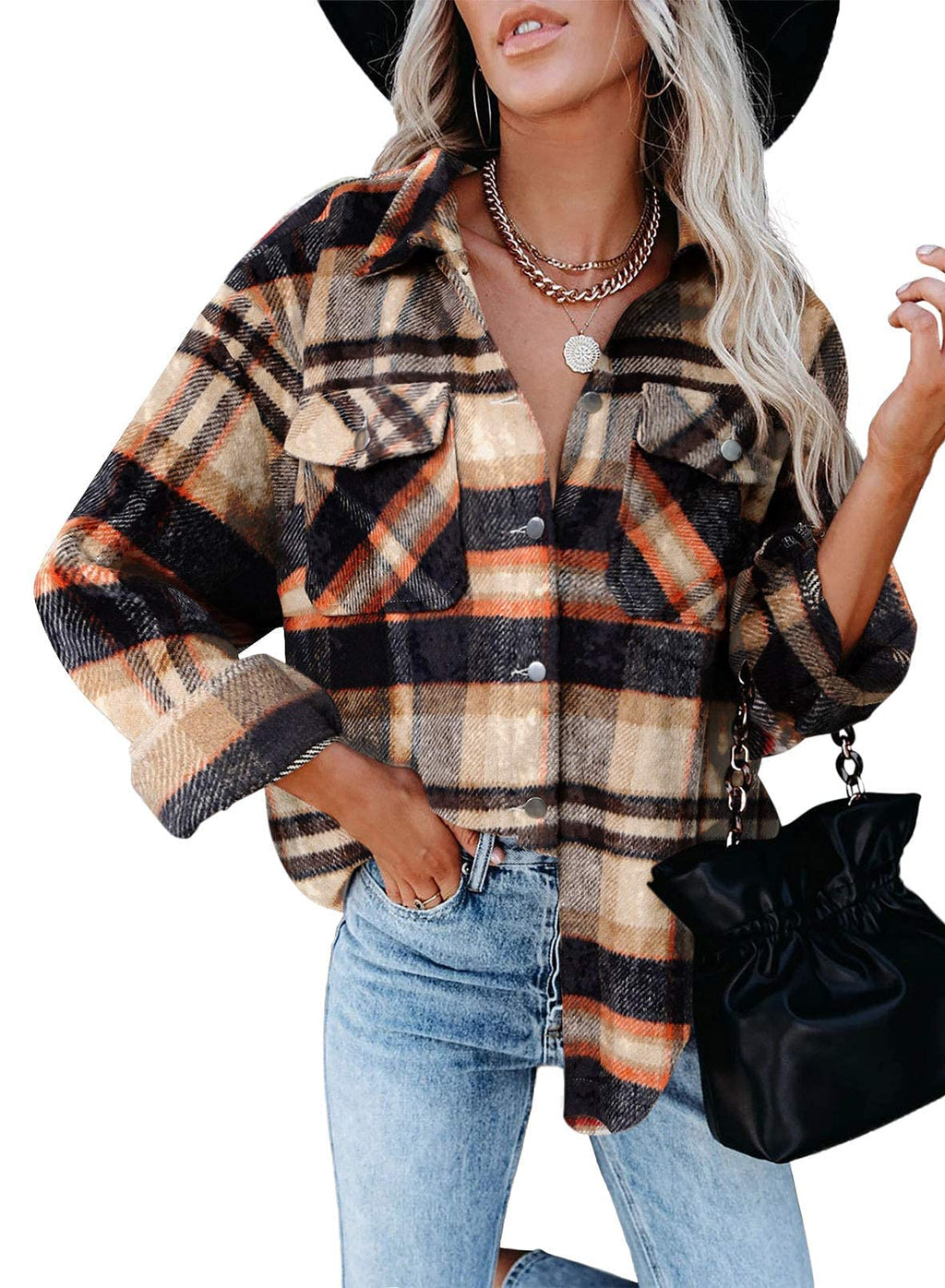 AUTOMET Womens Flannel Shackets Plaid Button Down Shirts Fall Winter Jackets Cute Tops Trendy Cowgirl Outfits Teen Sweaters