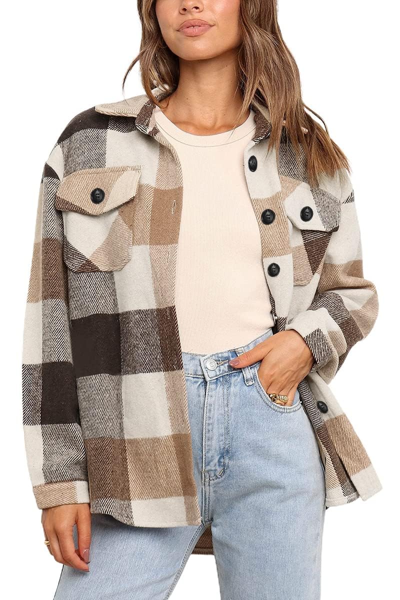 AUTOMET Womens Flannel Shackets Plaid Button Down Shirts Fall Winter Jackets Cute Tops Trendy Cowgirl Outfits Teen Sweaters