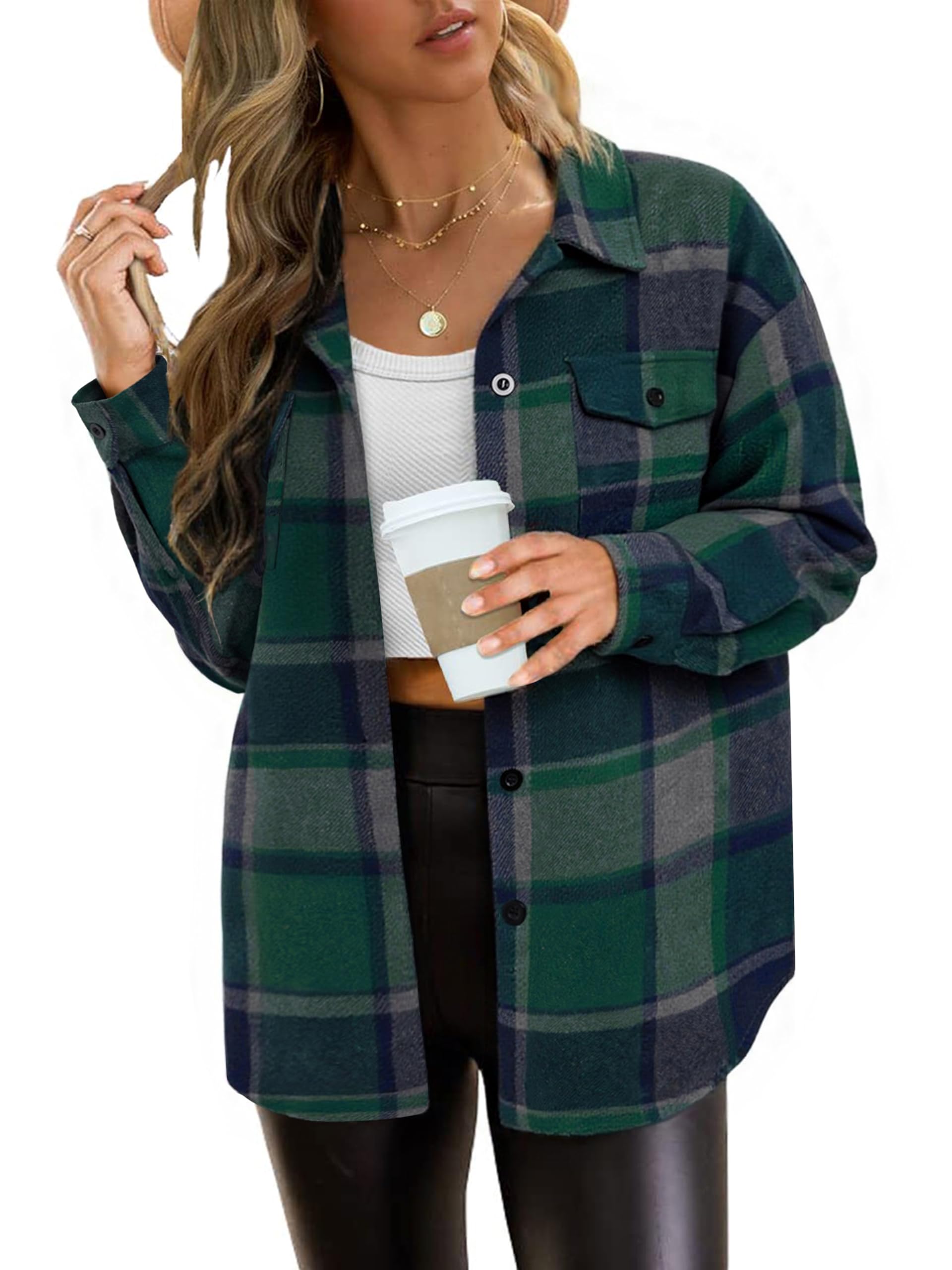 AUTOMET Womens Flannel Shackets Plaid Button Down Shirts Fall Winter Jackets Cute Tops Trendy Cowgirl Outfits Teen Sweaters