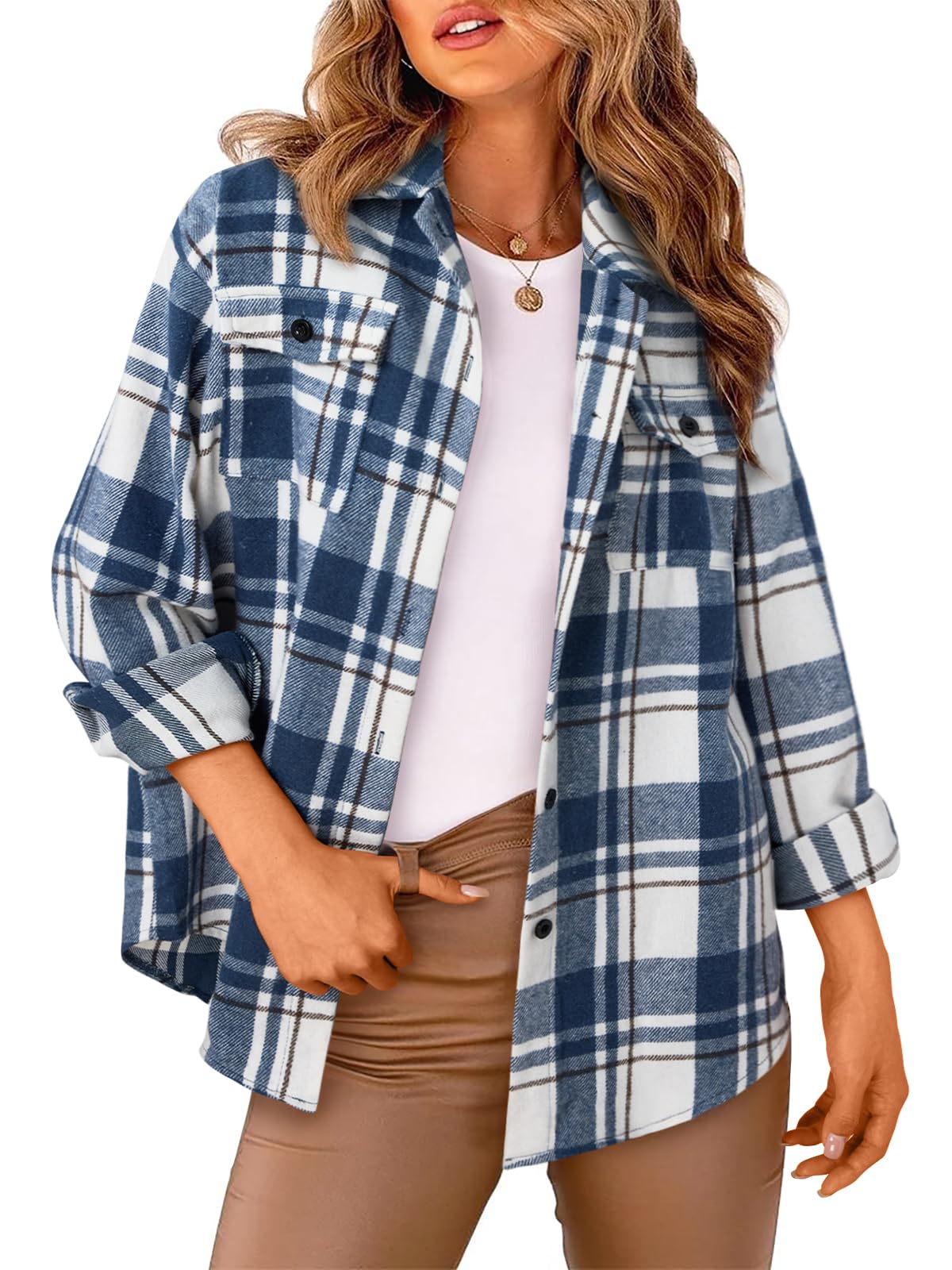 AUTOMET Womens Flannel Shackets Plaid Button Down Shirts Fall Winter Jackets Cute Tops Trendy Cowgirl Outfits Teen Sweaters