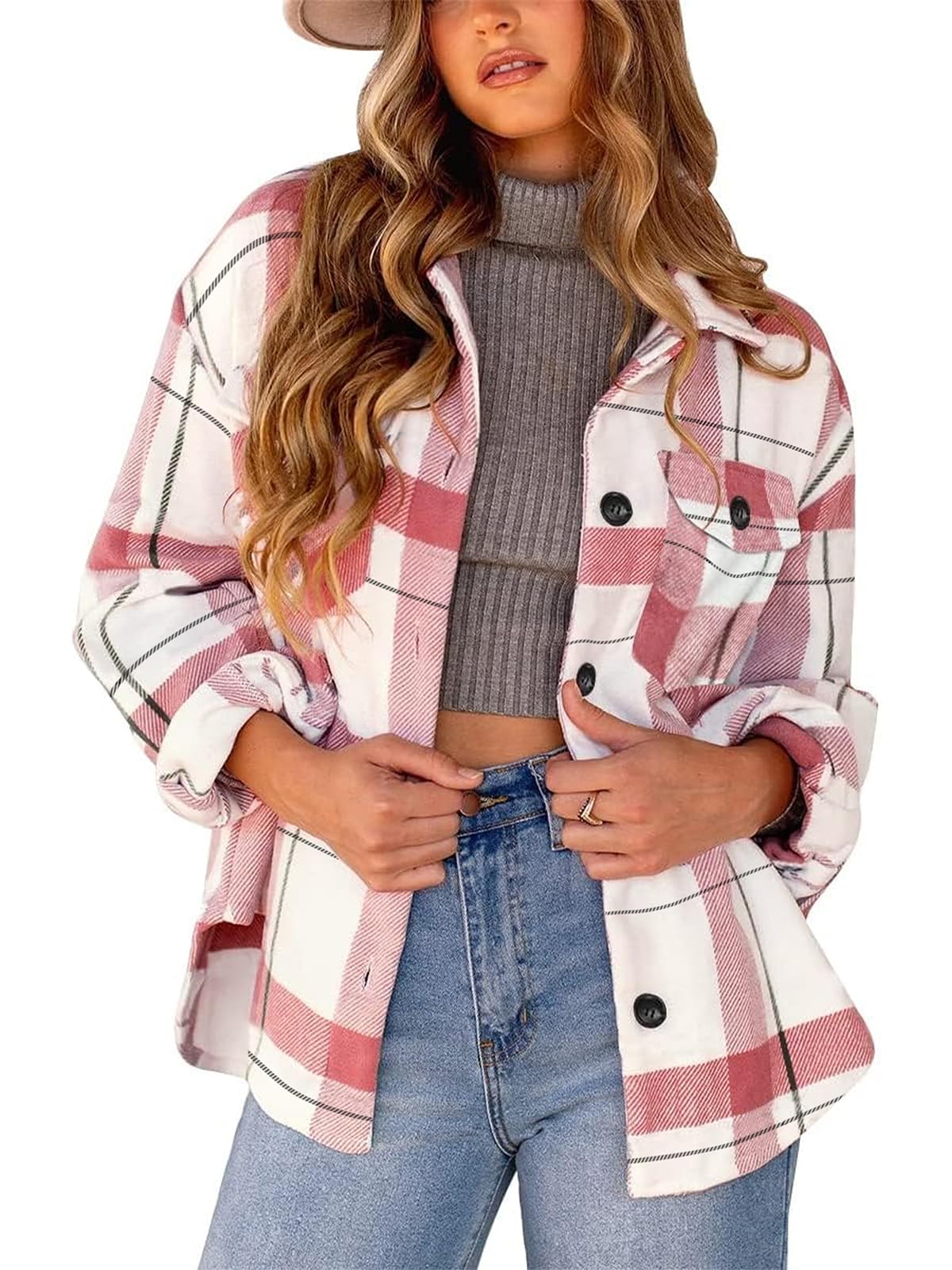 AUTOMET Womens Flannel Shackets Plaid Button Down Shirts Fall Winter Jackets Cute Tops Trendy Cowgirl Outfits Teen Sweaters