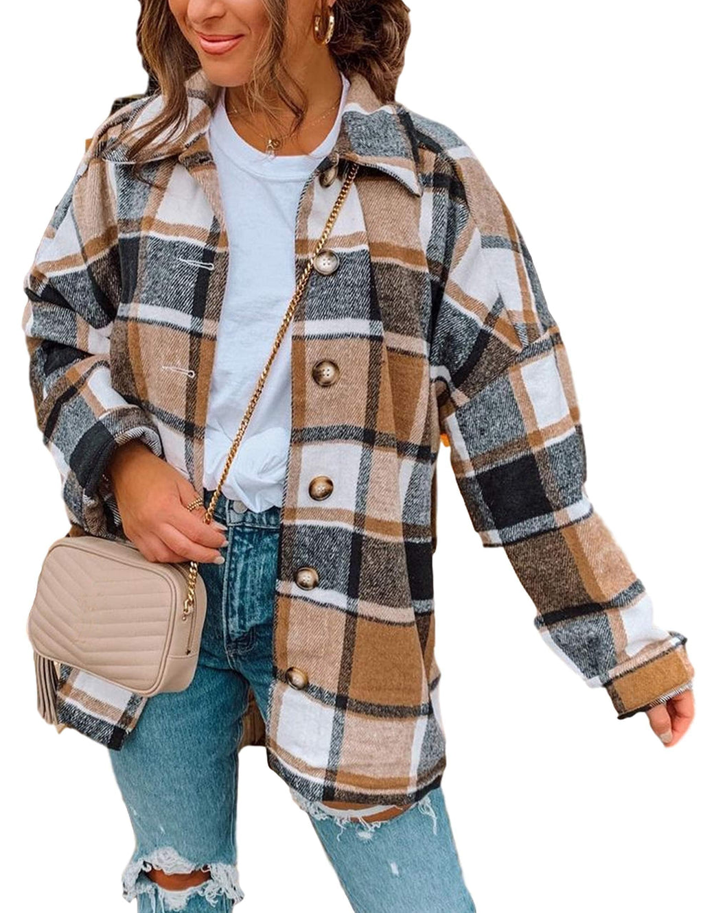 AUTOMET Womens Flannel Shackets Plaid Button Down Shirts Fall Winter Jackets Cute Tops Trendy Cowgirl Outfits Teen Sweaters