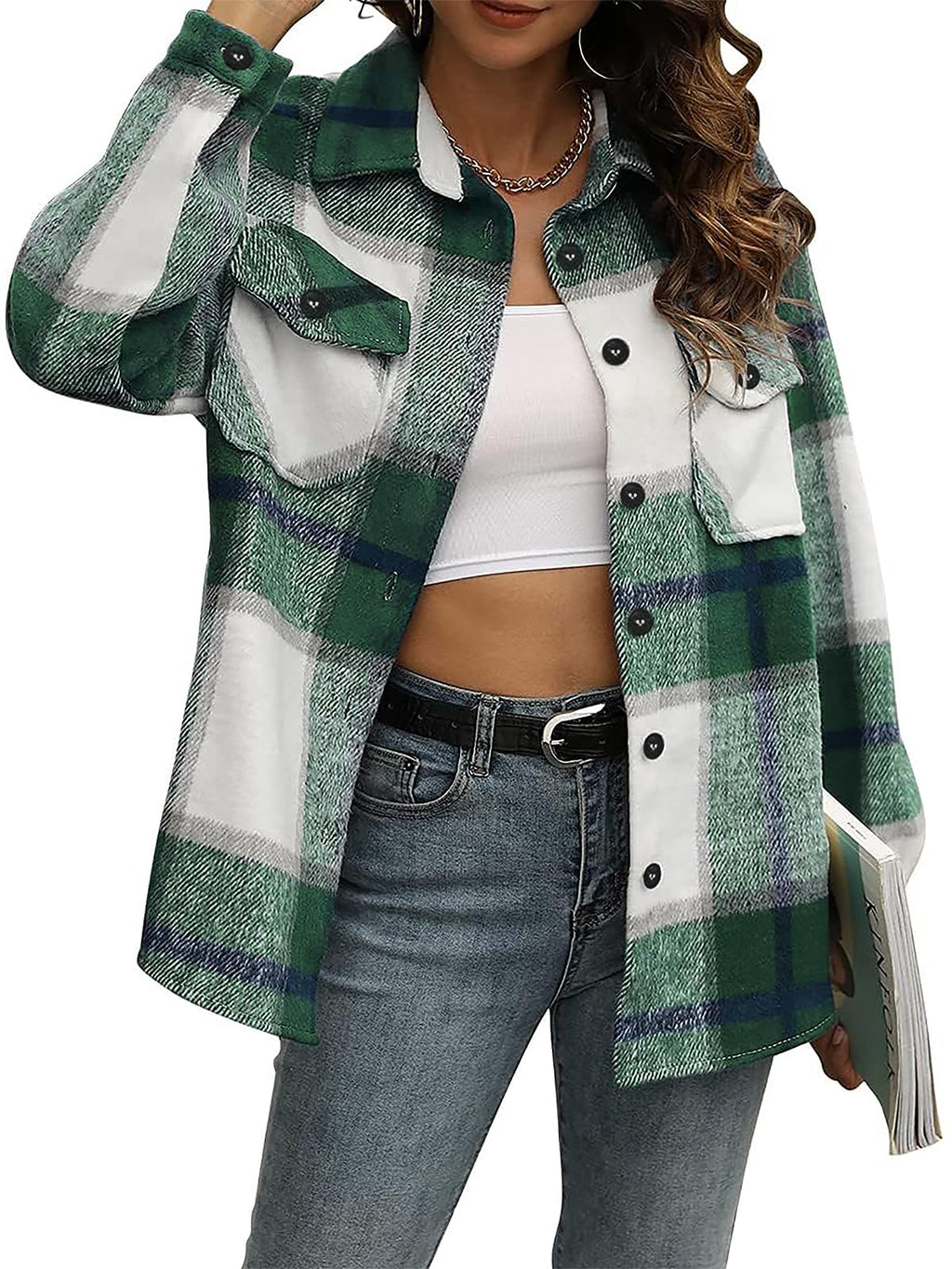 AUTOMET Womens Flannel Shackets Plaid Button Down Shirts Fall Winter Jackets Cute Tops Trendy Cowgirl Outfits Teen Sweaters